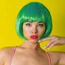 PLULON Dark Green Bob Wig and Sunglass Set, Neon Short Bob Wig Sunglass Pack Costume Colorful Cosplay Wig Hairpieces for Bachelorette Neon Party Favors, Halloween Decorations
