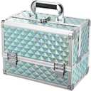 Joligrace Makeup Box 11.6-Inch Cosmetic Train Case for Women Travel Jewelry Organizer with Compartments & Mirror Portable Lockable Make-up Trunk Turquoise
