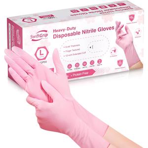 Disposable Nitrile Dishwashing Gloves, Extended 12 Inches Cuff, 6-mil, Cherry Blossom Cleaning Gloves, Latex-Free (Large)