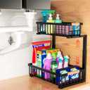Under Sink Organizer, 2-Tier Pull-Out Cabinet Organizer  Adjustable Height, Left or Right Install  Smooth Slide-Out Drawers, Heavy-Duty Metal Rack for Kitchen & Bathroom, 1 Pack