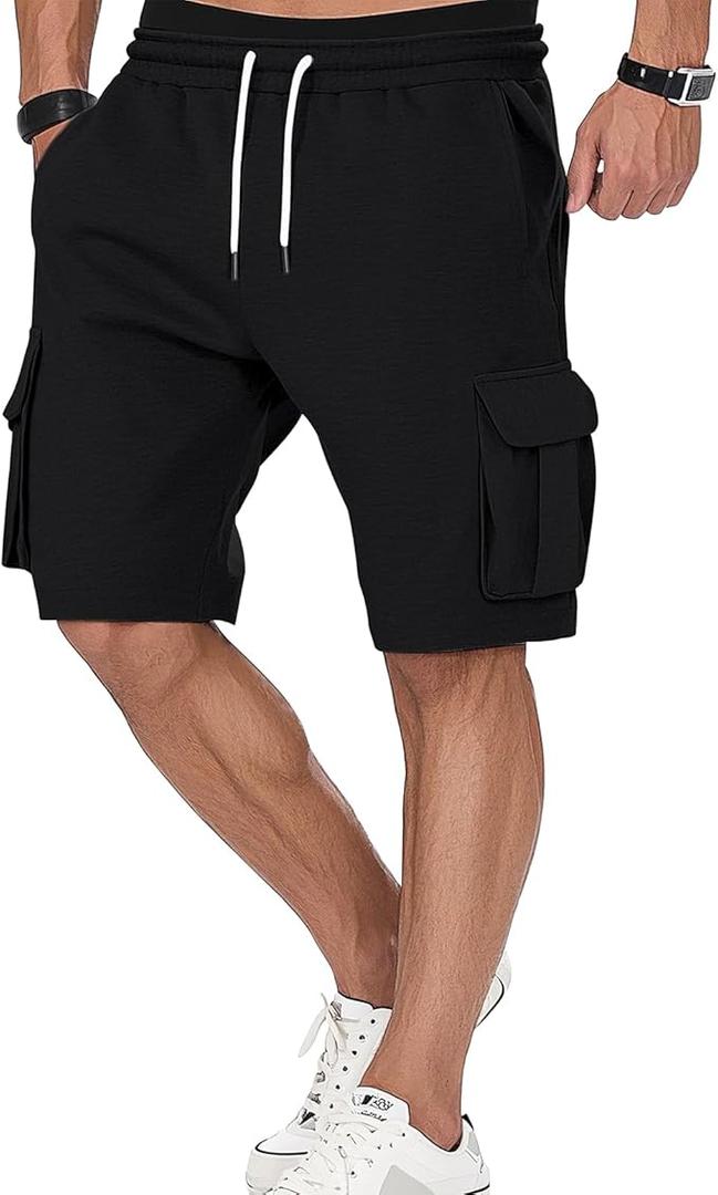 Men's Cargo Sweat Shorts Casual Drawstring Elastic Waist Athletic Workout Gym Jogger Shorts M