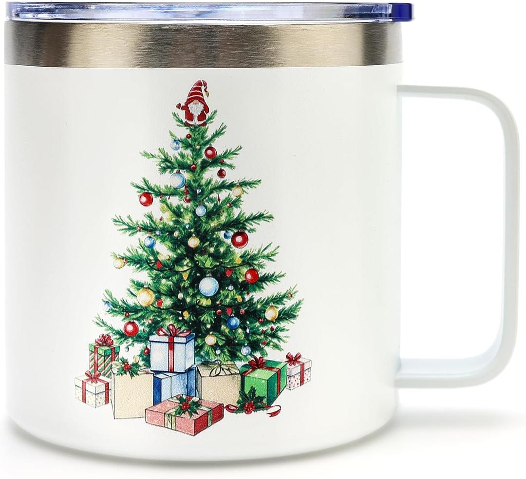 Cute Christmas Tree Mug Gift for Women Men Present Idea Insulated Christmas Coffee Mug for Him Her Dad Mom Funny Gifts Holiday Decor Xmas Cup Festive Tumbler Stainless Steel Mugs with Lid