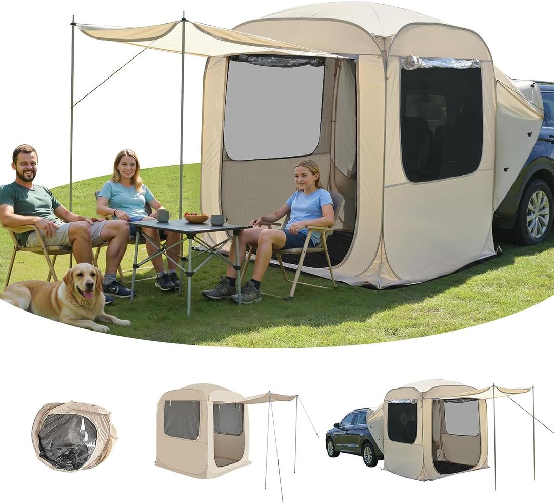 Alvantor SUV Tailgate Tent with Sunshade Awning, 6x6x6.6ft Waterproof Car Tent for 2-3 People, Instant Pop up SUV Tent with PVC+Oxford+Mesh Material