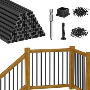 CKE 26" Square Deck Balusters, 60 Packs Black Aluminum Deck Balusters for Wood and Composite Deck Railings with Screws & Balusters Conectors, 3/4" Diameter Hollow Square Aluminum Deck Spindles S26 CKE 26" Square Deck Balusters, 60 Packs Black Aluminum Deck Balusters for Wood and Composite Deck Railings with Screws & Balusters Conectors, 3/4" Diameter Hollow Square Aluminum Deck Spindles S26