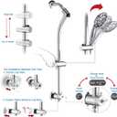 High Pressure 48-Settings Shower Head with Handheld Shower,Drill-Free 3-Way Diverter for Easy Reach,Adjustable Height Slide Bar Dual Shower Head Combo Set - Chrome