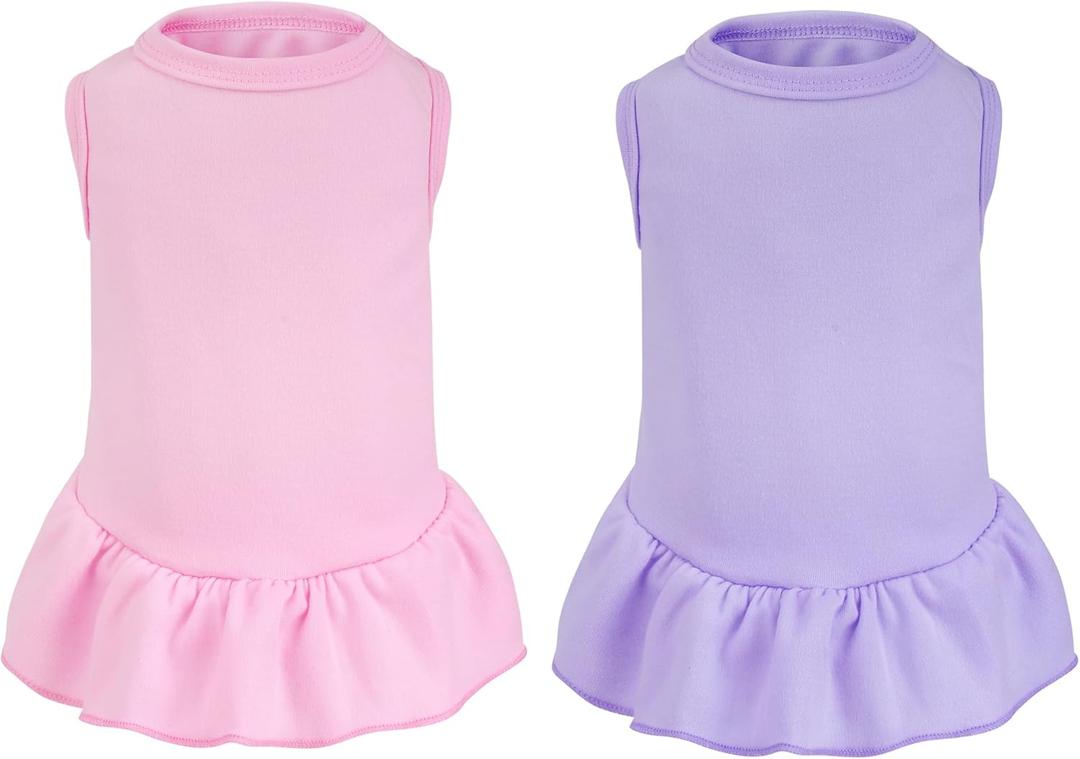 2 Pcs Dog Dresses Cat Skirt Solid Color Dog Clothes Summer Sleeveless Puppy Girl Clothes for Small Pet Dogs Cats (Pink,Light Purple, Large)