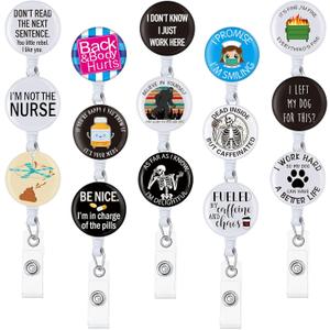 Gueevin 15 Pack Funny Badge Holder Retractable Reel Nurse Quote ID Clip Cute Nursing for Doctor Teacher Student Employee Office Medical Work Supplies
