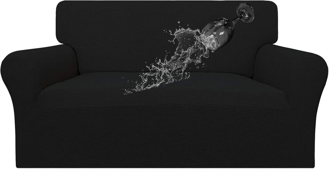 Easy-Going 100% Waterproof Loveseat Couch Cover, Dual Waterproof Sofa Cover, Stretch Jacquard Sofa Slipcover, Leakproof Furniture Protector for Kids, Pets, Dog and Cat (Loveseat, Black)