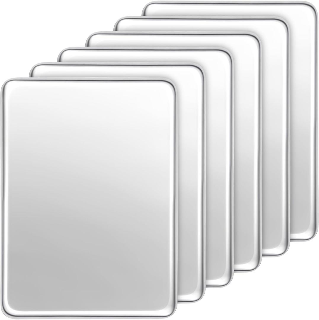 Remerry 6 Pack Stainless Steel Tray 16 x 12 Inch Metal Food Serving Tray for Baking Cookie Sheet, Lab Medical Instruments, Dental, Tattoo and Surgical