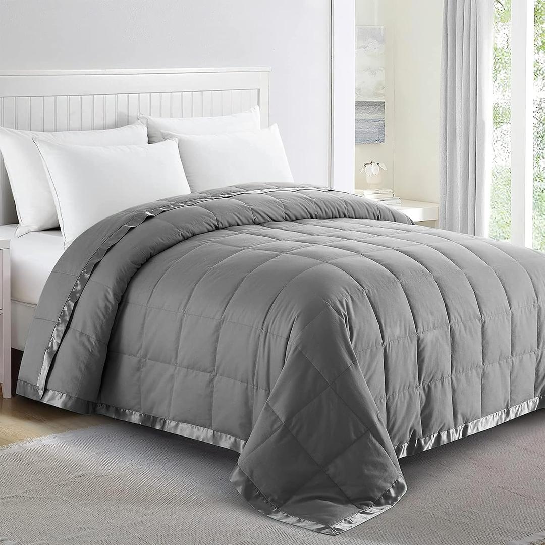puredown Blankets Queen Size - Soft Lightweight Down Blanket for Bed, Cozy Warm Luxury Bed Blanket with Satin Trim, Dark Gray (90"X90")