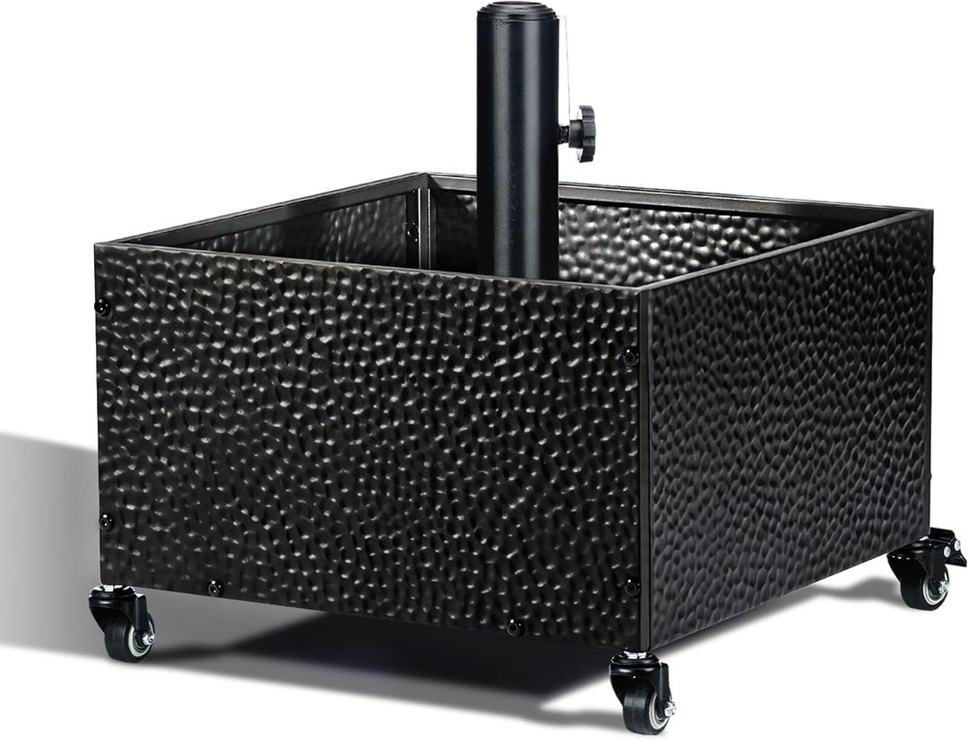 BAYN Heavy-Duty Metal Umbrella Base Stand with Wheels, 150lb Capacity Portable Fillable Planter for Patio, Outdoor, Garden, Poolside, Yard & Lawn