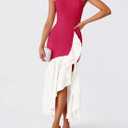 ZESICA Women's 2025 Summer Strapless Bodycon Maxi Dress Ribbed Sexy High Split Mermaid Prom Party Dresses (Pink, S)