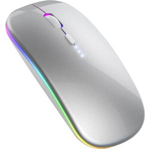 2.4G+BT5.2 Cordless Bluetooth Mouse, Wireless Portable Quiet Pc Mice, Power Display, Lightweight Ergonomic Mice for Laptop Pc Computer(Silver), 113x57x27mm