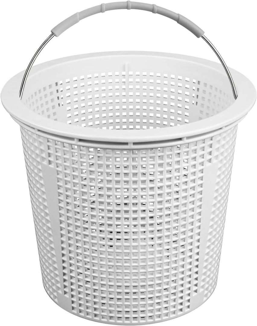 New Heavy Duty 8" Pool Skimmer Basket for Inground Pools | Compatible with Pentair 85014500 & S200 Pool Skimmers | Built-in Weighting | 316 Stainless Steel Handle & Rubber Grip, White