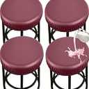 PU Bar Stool Covers - Waterproof, Washable Round Seat Covers with Elastic Bands for 12-17 Inch Chairs (4Pcs, Red)