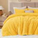 BEDELITE Fleece King Comforter Set -Super Soft & Warm Fluffy Bright Yellow Bedding, Luxury Fuzzy Heavy Bed Set for Winter with 2 Pillow Cases