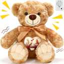 Remembrance Bear 12 Inch Rose Velvet Stuffed Animal with Recorder Brown Voice Recording Stuffed Animal with Picture Frame Recordable Gifts Fabric Toy