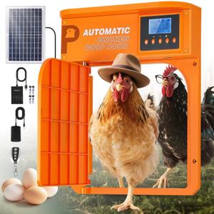 Automatic Chicken Coop Door, Upgrade Door Opening, Solar Powered Chicken Door, Light Sensor&Timer, Remote Control, Multiple Power Options with Solar Panel