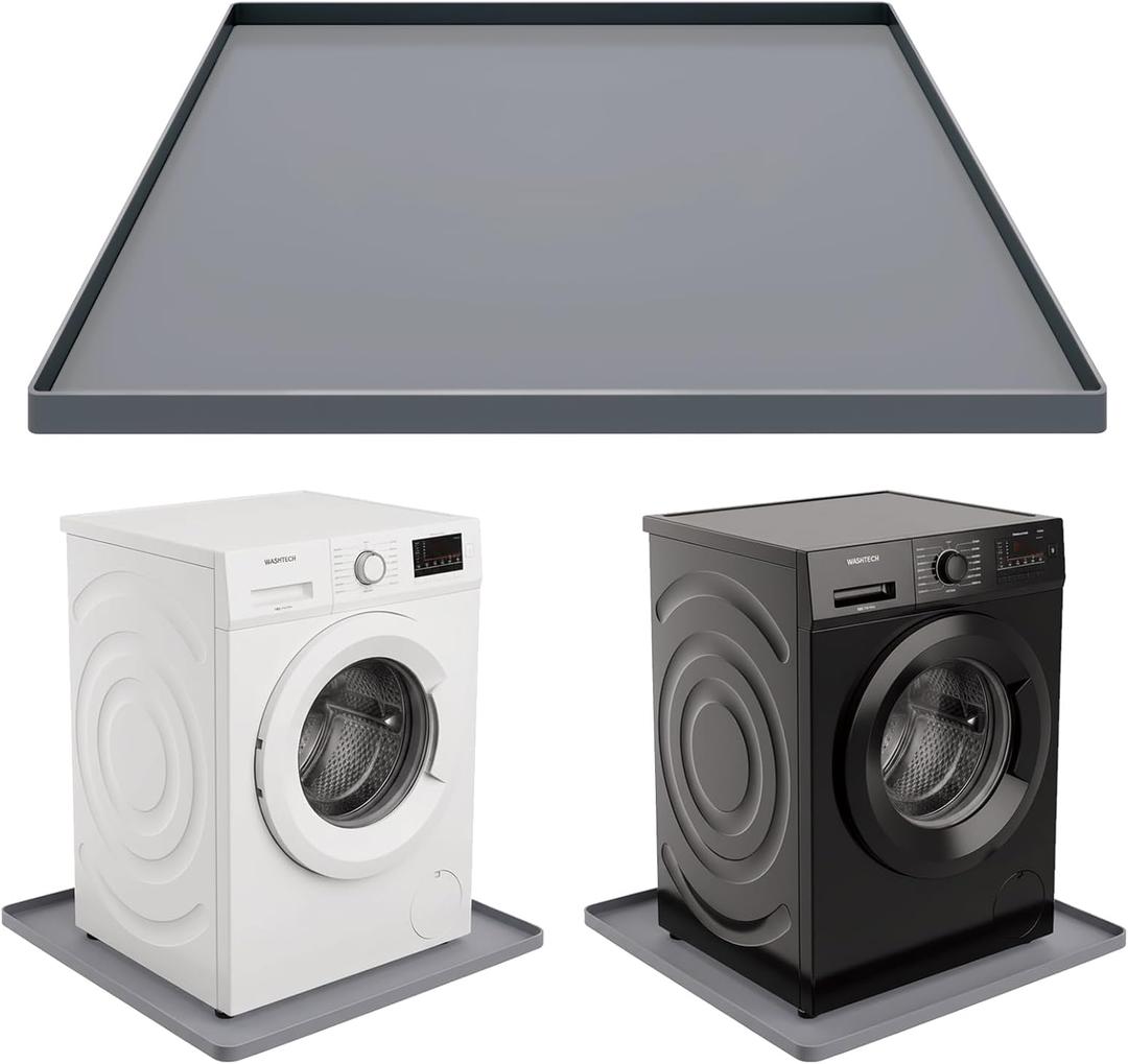 27x27 Inch Silicone Washing Machine Drain Pan - Waterproof Leak Protection Mat, Anti-Vibration Floor Protector for Washers & Dryers, Grey