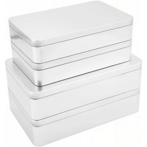 4 Pieces Mixed Sizes Rectangular Empty Tin Box Containers for Gift, Jewelery & Home Organization (Silver)