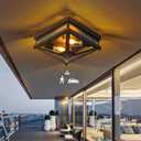 Motion Sensor Outdoor Flush Mount Ceiling Light, Modern Farmhouse Ceiling Lights with Clear Glass, Matte Black Industrial Iron Light Fixtures for Entryway Garage Hallway Patio Porch