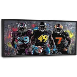 Large Football Wall Art for Living Room, Framed Oversized Graffiti Sport Wall Decor Cool Canvas Painting Pictures for Men Modern Artwork for Living Room Bathroom Bedroom Office Dining Room 60"x30"