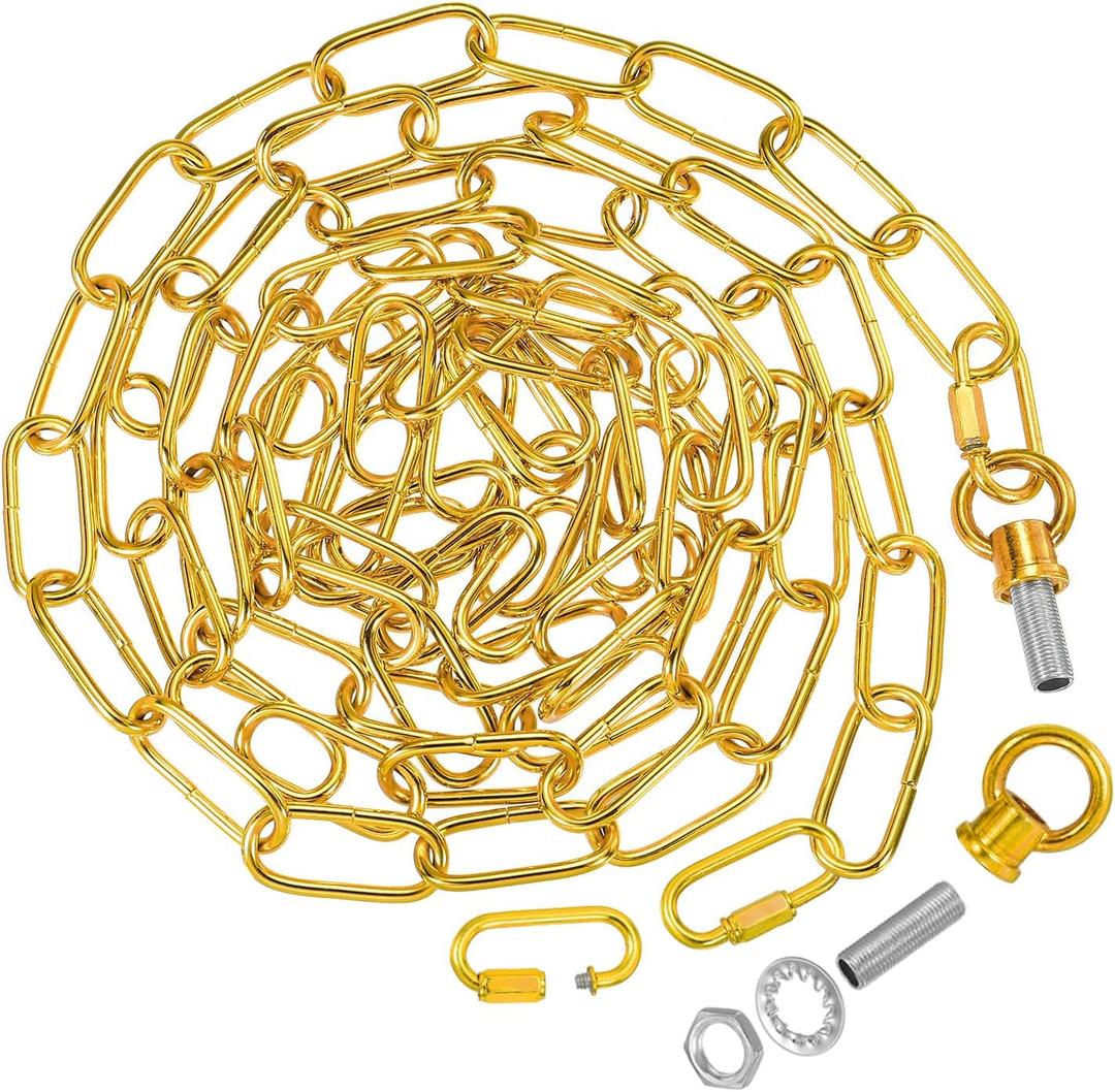PATIKIL 10 Feet Lighting Chain for Hanging Lamp, Chandelier Chain Light Fixture Chain Load Capacity 65 lbs for Pendant Light, Ceiling Fan, Bright Gold