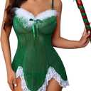 Avidlove Christmas Lingerie For Woman Sexy Santa Dress Outfits Sequin Xmas Babydolls Chemises S (Small, Green)