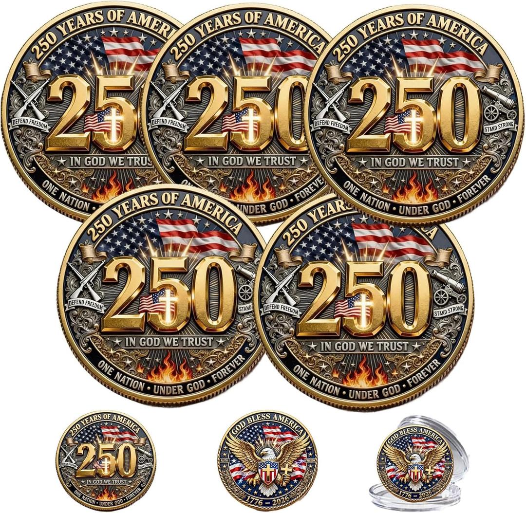 5Pcs God Bless 250th of American Greatness Coin, 250th Anniversary Commemorative Coin, Us 250th Anniversary 17762026 Patriotic Coin, Patriotic Keepsake or Patriotism