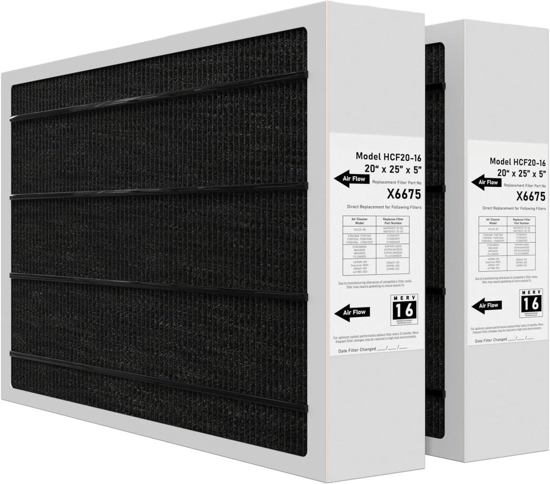 X6675 Merv 16 Air Filter 20x25x5 Efficient Air Filter Compatible with Lennox X6675 and Lennox HCC20-28 Furnace HVAC System, Part Number HCF20-16, 2 Pack