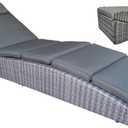 Foldable Outdoor Chaise Pool Lounge Chair Folding Wicker Rattan Sun Bed Patio Couch Reclining Lounger Adjustable Padded Backrest Pillow Assembled - Grey