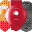 DASH Multimaker Mini System - Waffle Maker with Five 4 Removable Plates: Waffle Iron & Griddle, 3-in-1 Mini Waffle Maker for Kids and Families  Nonstick Surface, Just Add Batter (Red)