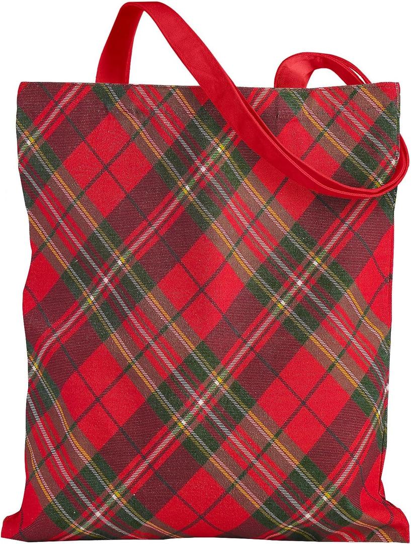 Loveinside Christmas Canvas Tote Bag, Xmas Shopping Bag, Reusable Shoulder Tote Bag, Holiday Gift Bag for Wrap Storage (Buffalo Plaid)