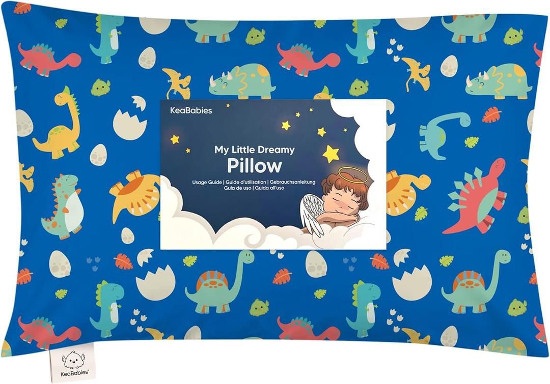 Toddler Pillow with Pillowcase - 13x18 My Little Dreamy Kids Travel Bed Pillows for Sleeping, Organic Cotton Small Pillowcase, Soft & Breathable, Machine Washable, Toddlers 2-5 years old (DinoWorld)
