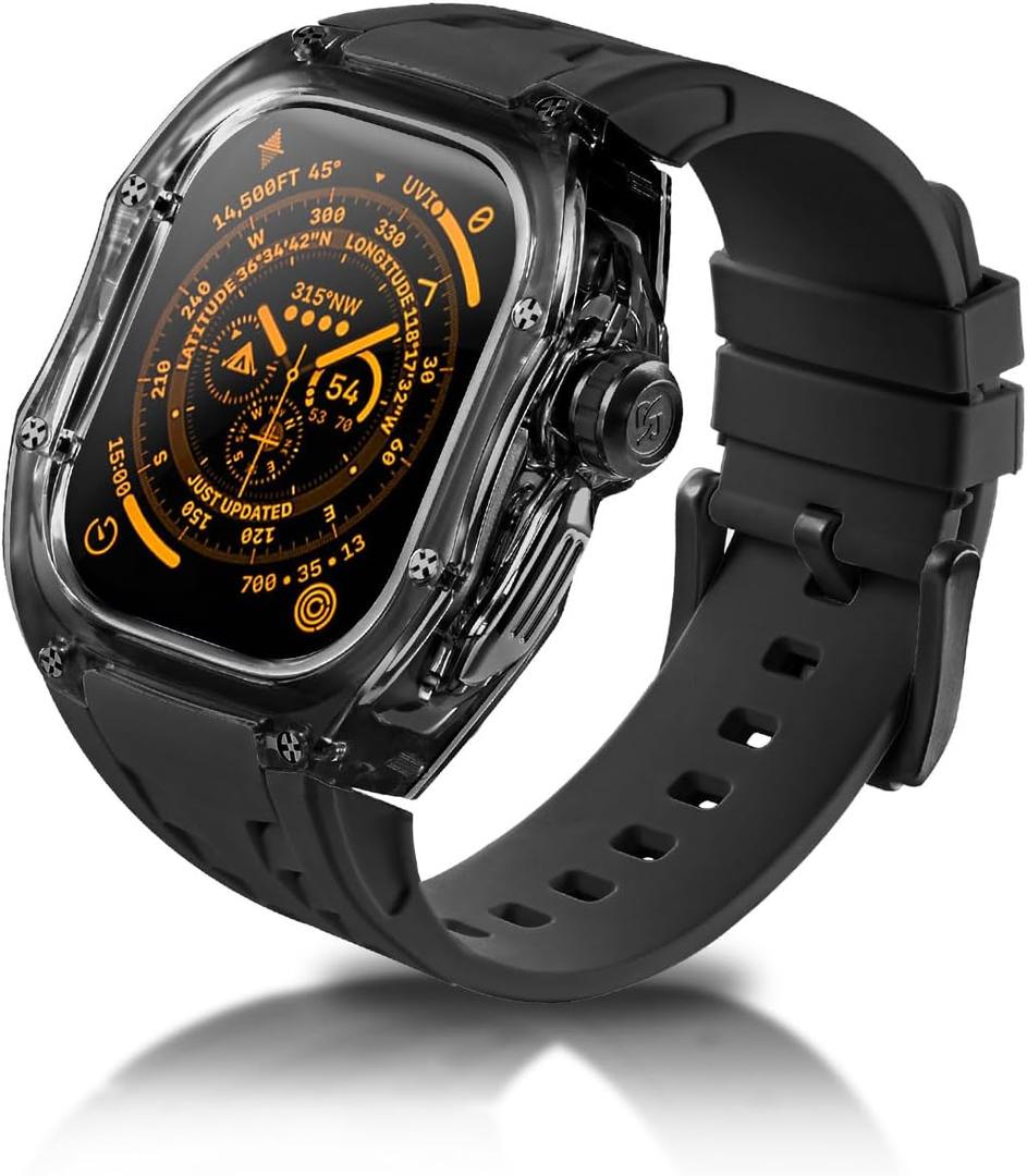 Translucent Designer Rugged Case and Band Compatible for Apple Watch Ultra 2/1 49mm, Luxury Tactical Crystal Clear Military Protector for iWatch, B-BR