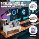 Rainmae CD Holder Desk Video Game Storage Organizer, PVC DVD Storage Rack with Cute Smile Face, Game Box Display Stand for DVDs PS4 PS5 Video Cases Books, Holds 30 CD Case, Easy Assembly, White