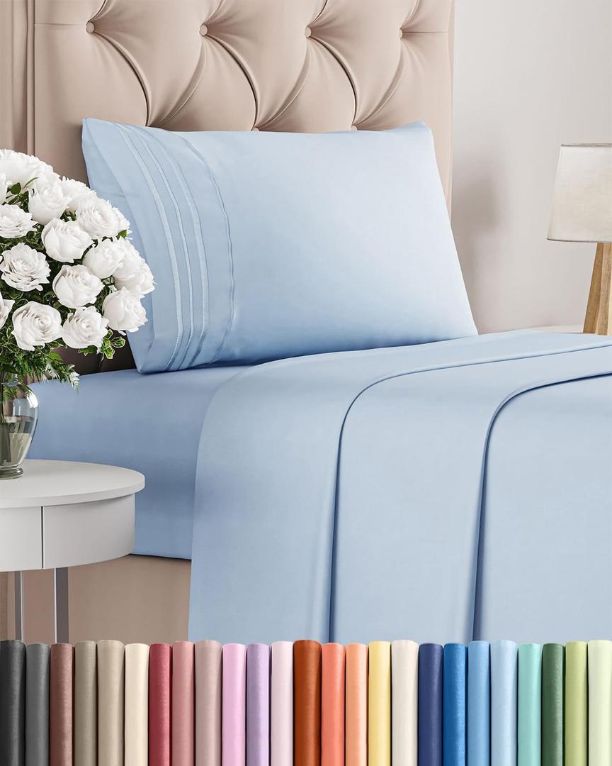 Twin Size 3 Piece Sheet Set - Comfy Breathable & Cooling Sheets - Hotel Luxury Bed Sheets for Women & Men - Deep Pockets, Easy-Fit, Extra Soft & Wrinkle Free Sheets - Sky Blue Oeko-Tex Bed Sheet Set