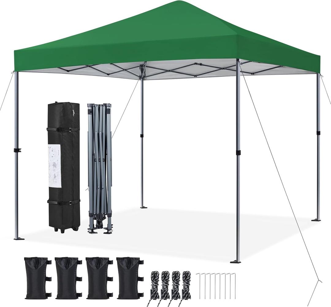 Yaheetech 10x10 1-Person Setup Pop Up Canopy Tent, Instant Portable Commercial Canopy Tent, Outdoor Gazebo with 1-Button Push, Wheeled Bag & 4 Sandbags for Home, Party & Outdoor Activities, Dark Green