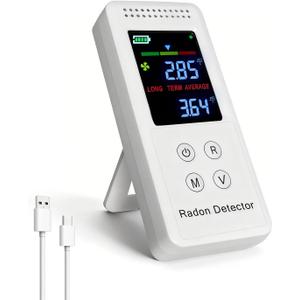 Portable Radon Detector, Rechargeable Radon Test Kit for Home with High-Precision Sensor, Real-Time Monitoring, Short & Long-Term Tracking, 45-Day Battery Life for Travel & Indoor Use