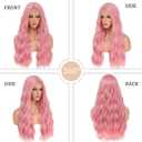 YBYMCAI Pink Wig - Long Pink Wavy Wigs for Women Middle Part Pastel Pink 26 inch Natural Curly Synthetic Wig Heat Resistant Fiber Wigs for Daily Party Use