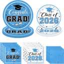Light Blue Graduation Plates and Napkins Class of 2026 Grad Congrats Party Supplies Disposable Dessert Paper Plates Cocktail Napkins for Sky Blue Graduation Party Decorations,Serve 50