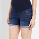 Motherhood Maternity Women's Indigo Blue Baby Roll Hem Secret Fit Belly Denim Short (Blue, XS)