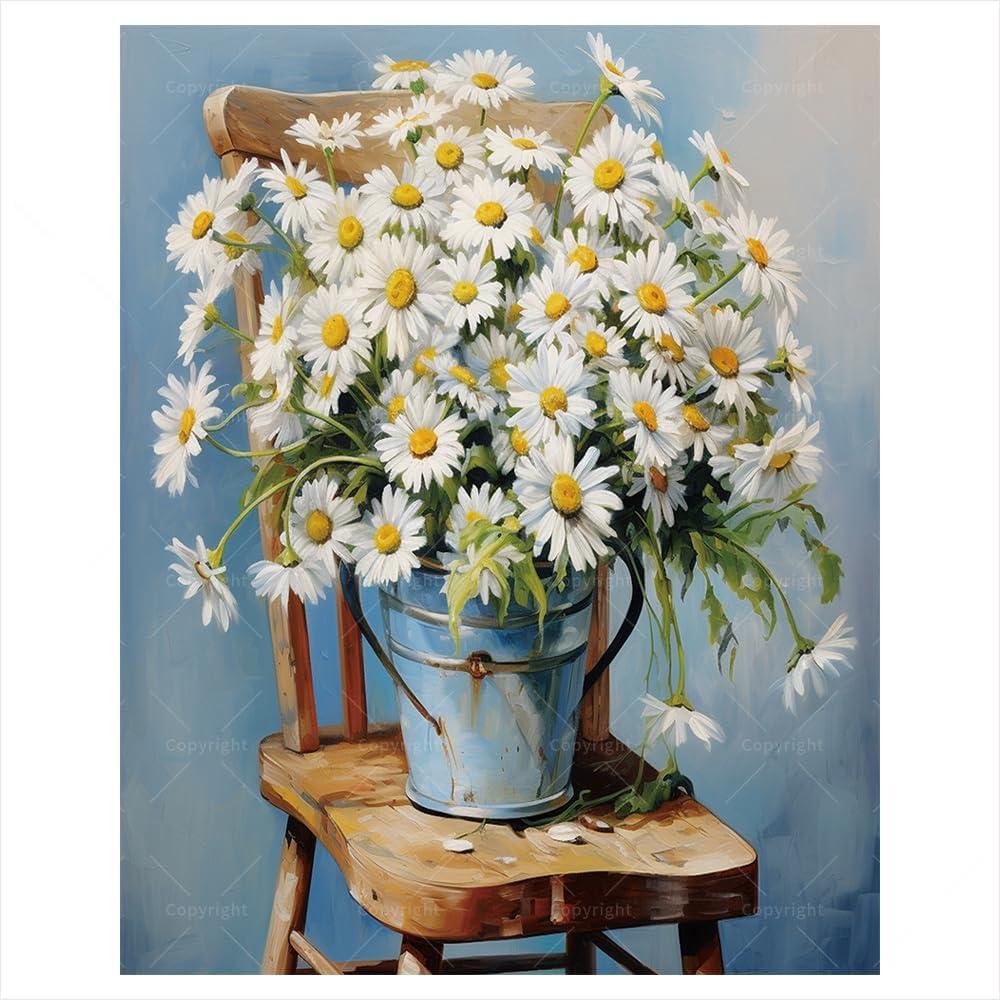 Daisies Paint by Numbers Kit for Adults - DIY Floral Painting on Canvas 16x20 Inches, Adults' Paint-By-Number Kits Acrylic Paint Set for Beginners, Flower Art Kit for Home Decoration or Gifts