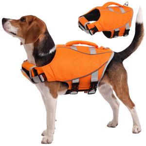 Kuoser Dog Life Jacket for Swimming & Boating, High Flotation Dog Swim Vest with Reflective Stripes & Rescue Handle, Lightweight Doggie Water Vest for Small, Medium & Large Dogs, XXL