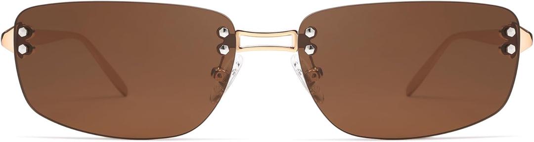 Trendy Y2k Sunglasses for Women Vintage Rectangle Sunnies AP3719 (C3 Gold/Brown)