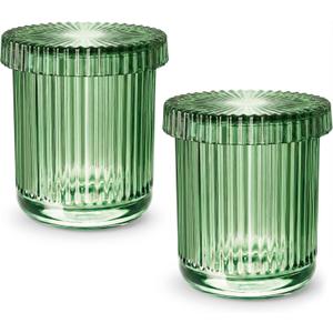 2 Pack Qtip Holder - Apothecary Jars with Lids, Bathroom Organizers and Storage Canister for Cotton Balls,Swabs,Floss Picks,Hair Ties,Clear Glass Vintage Bathroom Decor Jar Set (Green)