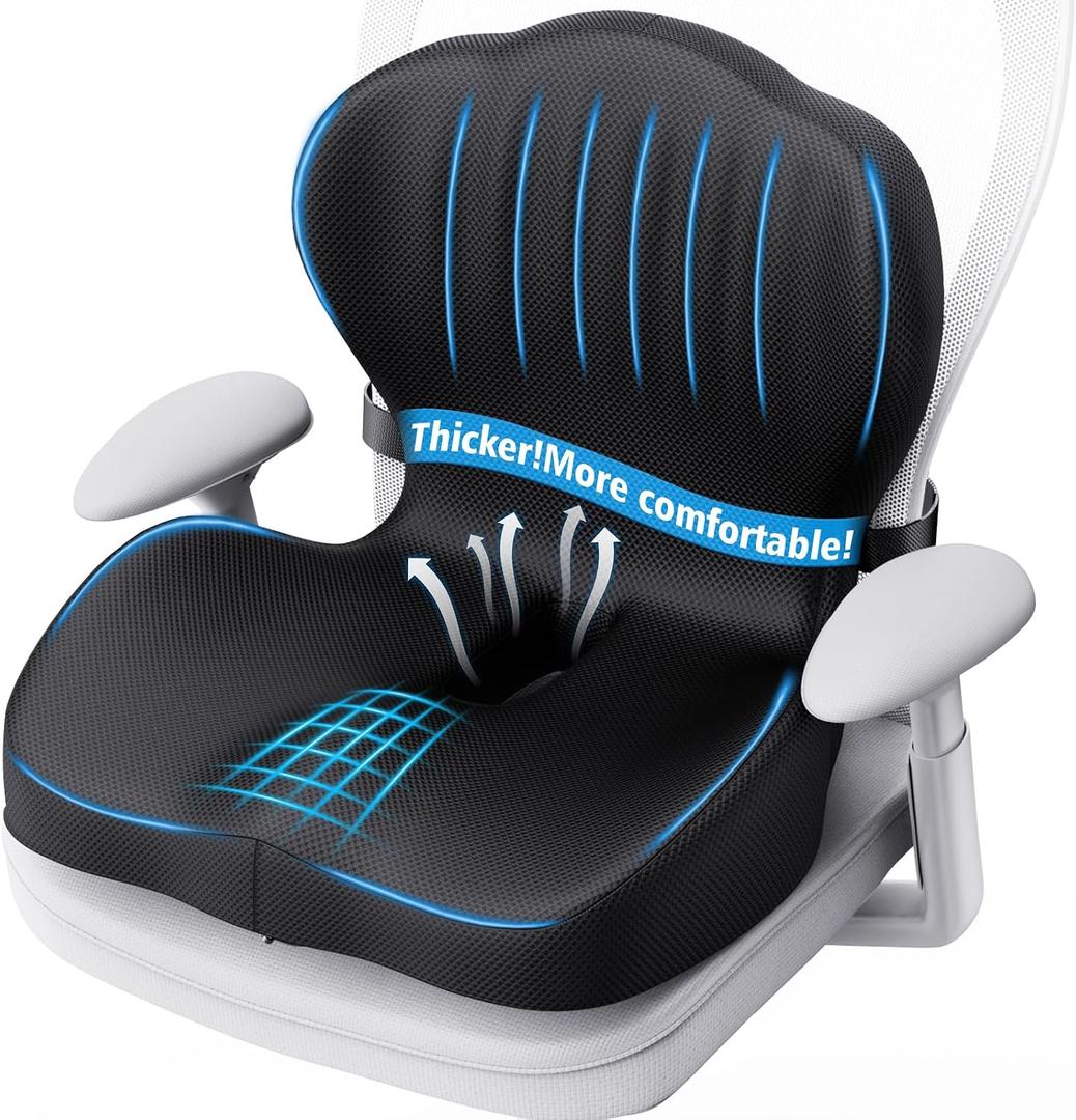 Benazcap Memory Foam Seat Cushion with Lumbar Support Pillow for Office Chair, Car & Gaming Seat, Wheelchair, Ergonomic Design for Sciatica & Tailbone Pressure Relief, Black, 46*30*37cm