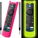 [2 Pack] Wevove Firestick Remote Cover Compatible with Alexa Voice Remote 4k/Lite (3rd Gen), Firesticktvs Remote Case with Wrist Strap, for Firetv Stick Cover Glow in The Dark (Glow Yellow&Rose Red)