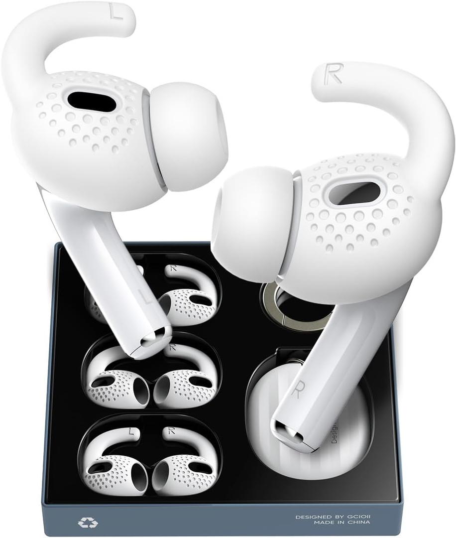 Gcioii 3 Pairs for AirPods Pro 2 Ear Hooks Covers [Added Storage Pouch] Anti-Slip Accessories Compatible with Apple AirPods Pro 2nd Generation (White)