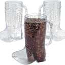 Fun Express Clear Cowboy Boot Plastic Mugs - 17 oz. (Pack of 12) - Ideal for Western-themed Parties, Rodeo Events, and Country Gatherings